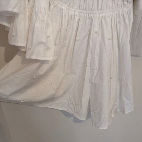 C/MEO pearl white romper shorts with bell ruffle sleeves M - Picture 7 of 9